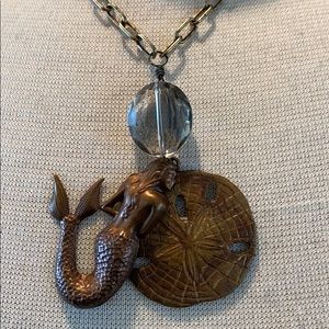 Mermaid/sanddollar & large crystal necklace, New!